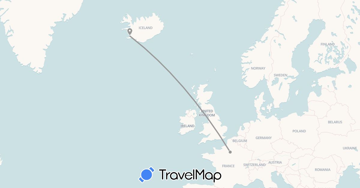 TravelMap itinerary: plane in France, Iceland (Europe)